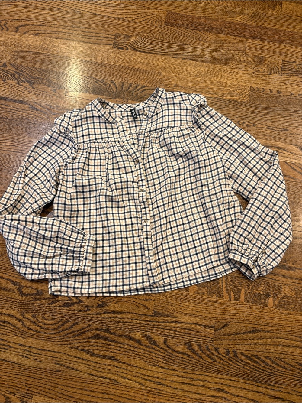 H&M Divided Plaid Button-Front Women's Top in White and Navy, s